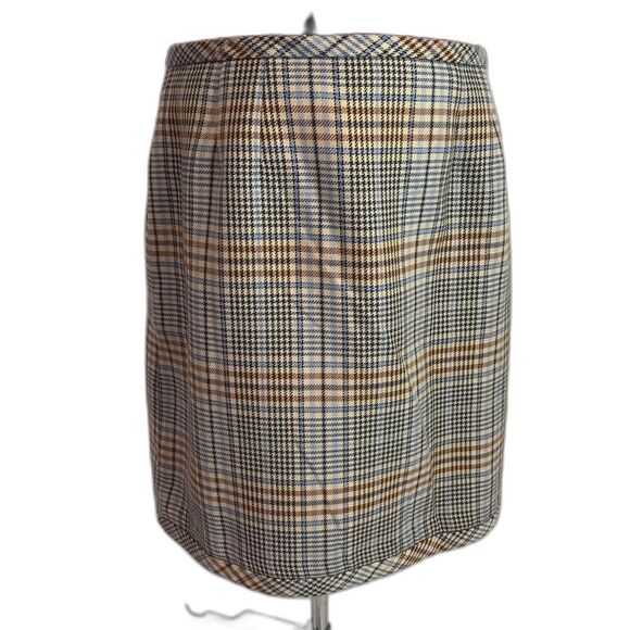 Talbots A-Line Skirt Women Size 10 Blue/Brown Windy Plaid Faux Wrap Knee Length - Picture 7 of 12